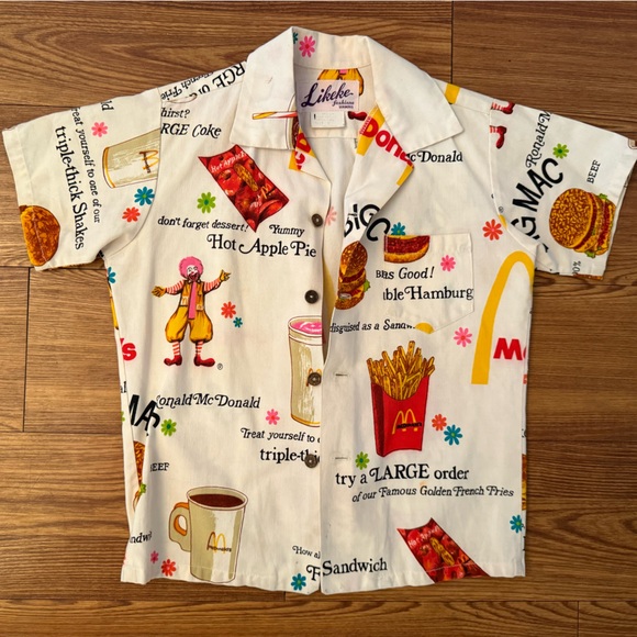 Lekeke Tops - White McDonald’s Print Button-Down Shirt